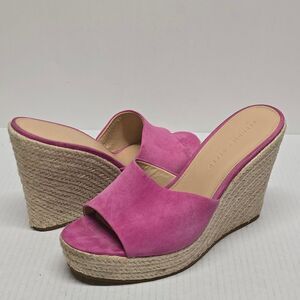 Veronica Beard Dali Platform Wedge Suede Espadrille Sandals Hot Pink Women's 10